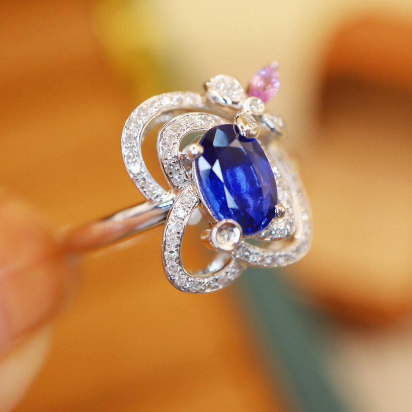 14k Gold 1.15 Ctw Vivid Blue Natural Sapphire & Sapphire Ring - 2