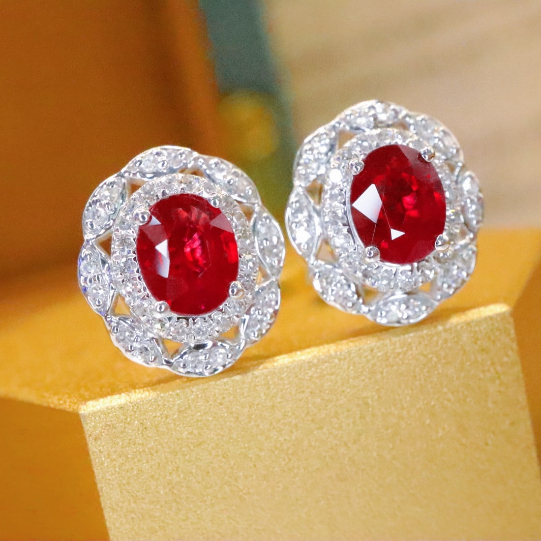14k Gold 1.11 Ctw Natural Ruby & Diamond Earrings - 2