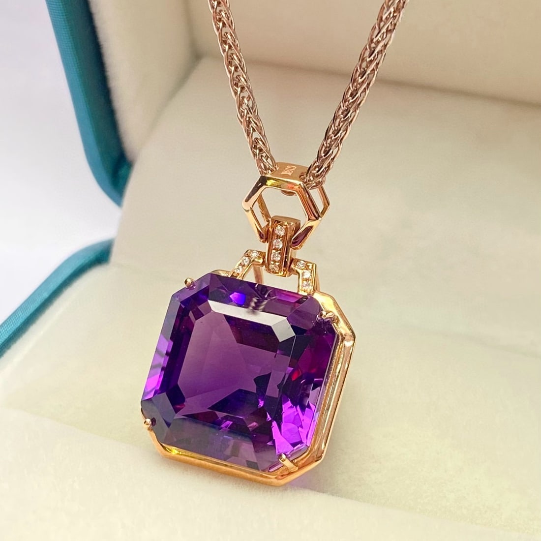 14k Gold 17.8 Ct Natural Amethyst & Diamond Pendant( Without Chain ) - 2