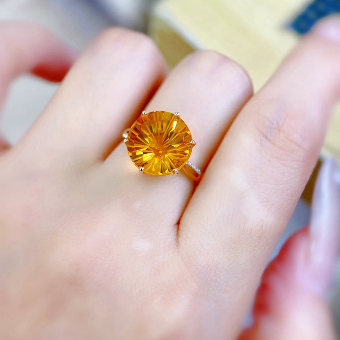 14k Gold 7.20 Ctw Natural Citrine & Diamond Ring - 2