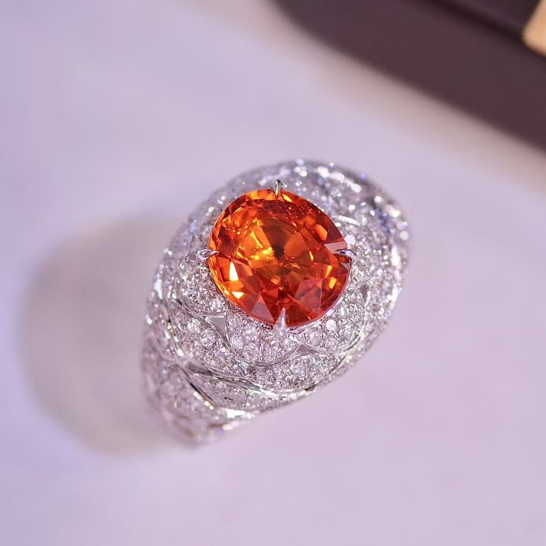 14k Gold 4.47 Ctw Natural Spessartine & Diamond Ring - 2