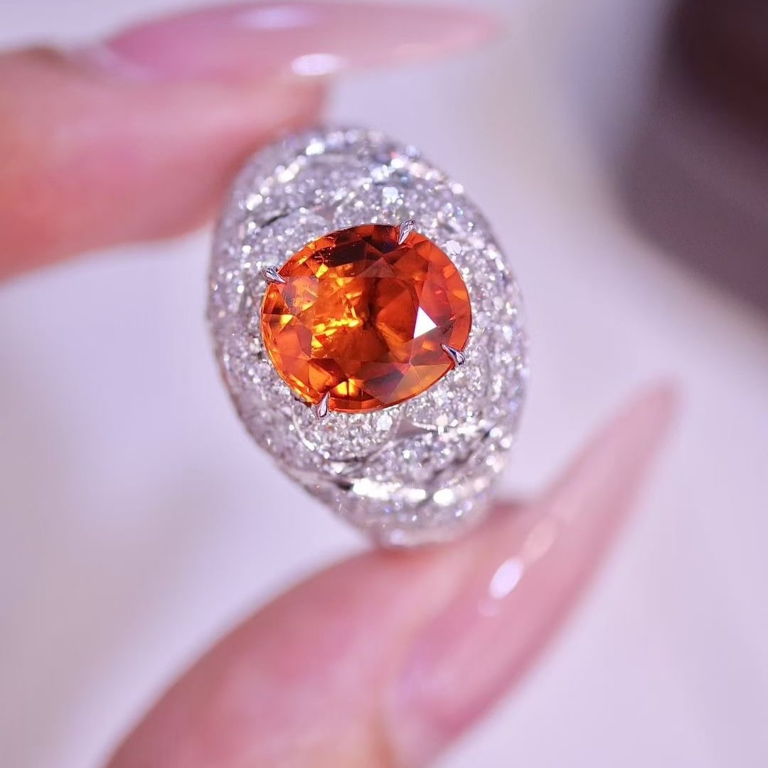 14k Gold 4.47 Ctw Natural Spessartine & Diamond Ring - 3