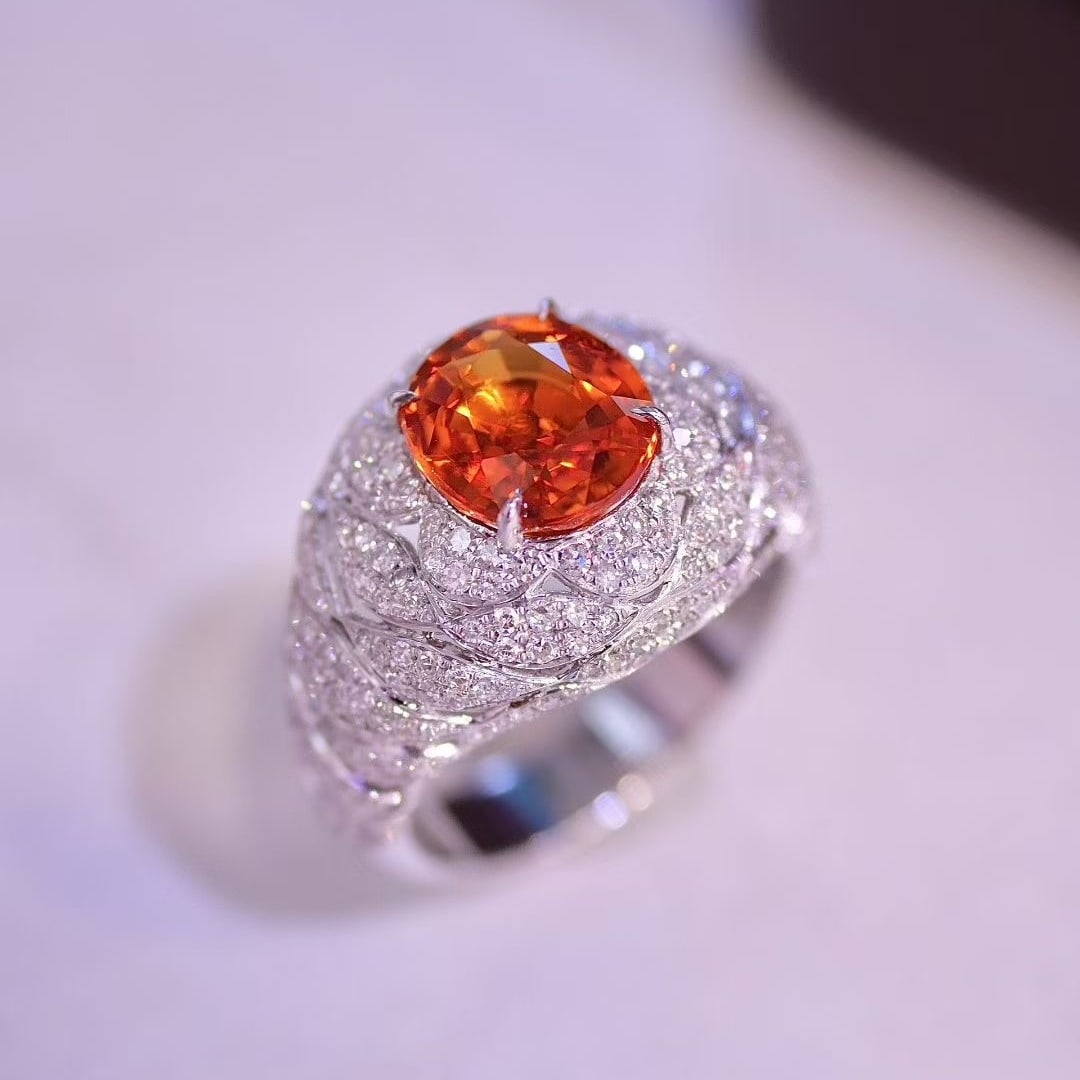 14k Gold 4.47 Ctw Natural Spessartine & Diamond Ring - 4