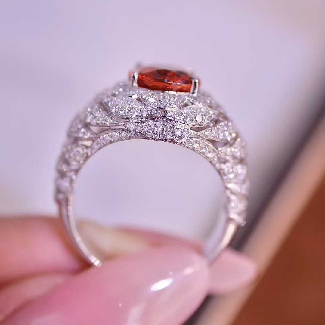 14k Gold 4.47 Ctw Natural Spessartine & Diamond Ring - 5
