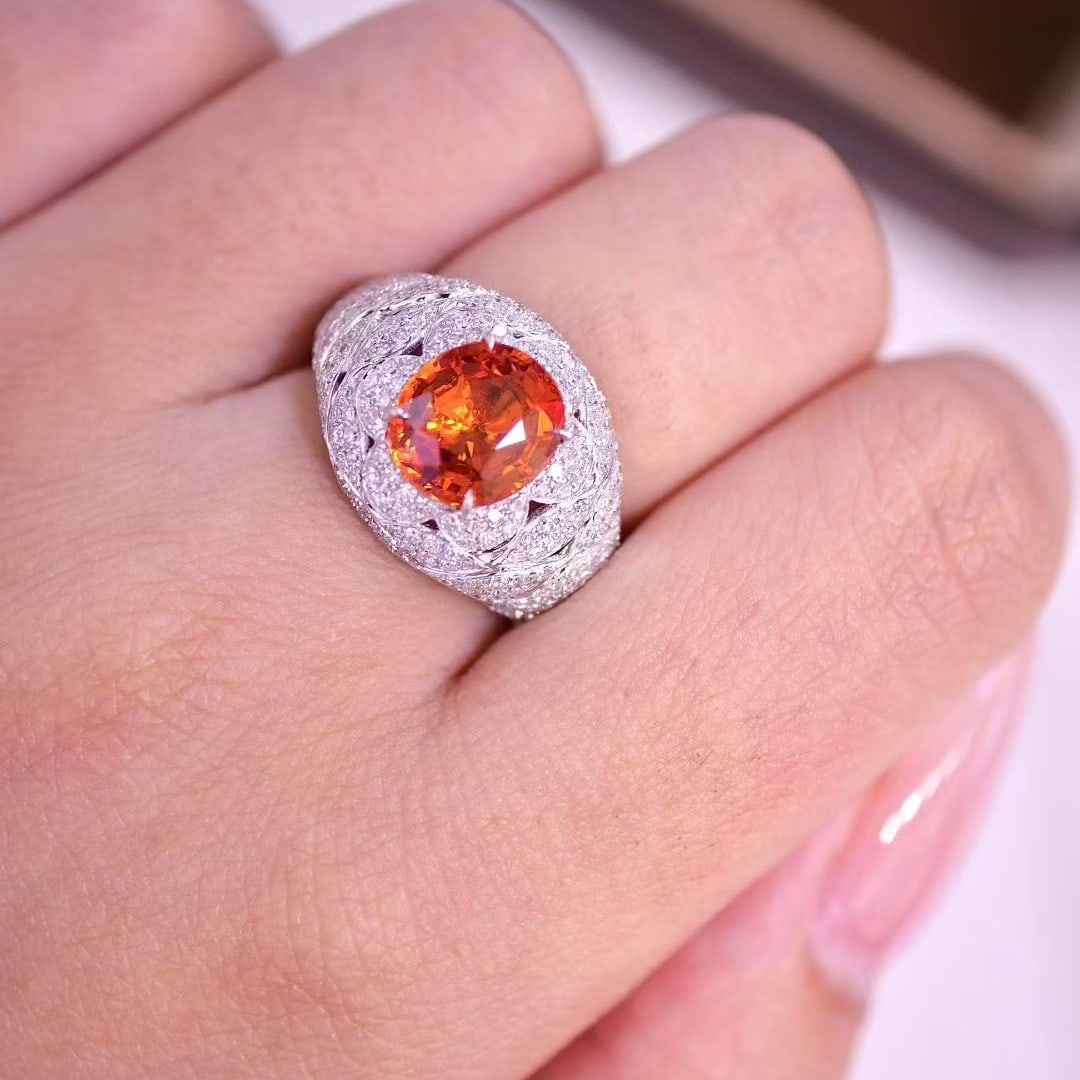14k Gold 4.47 Ctw Natural Spessartine & Diamond Ring - 6