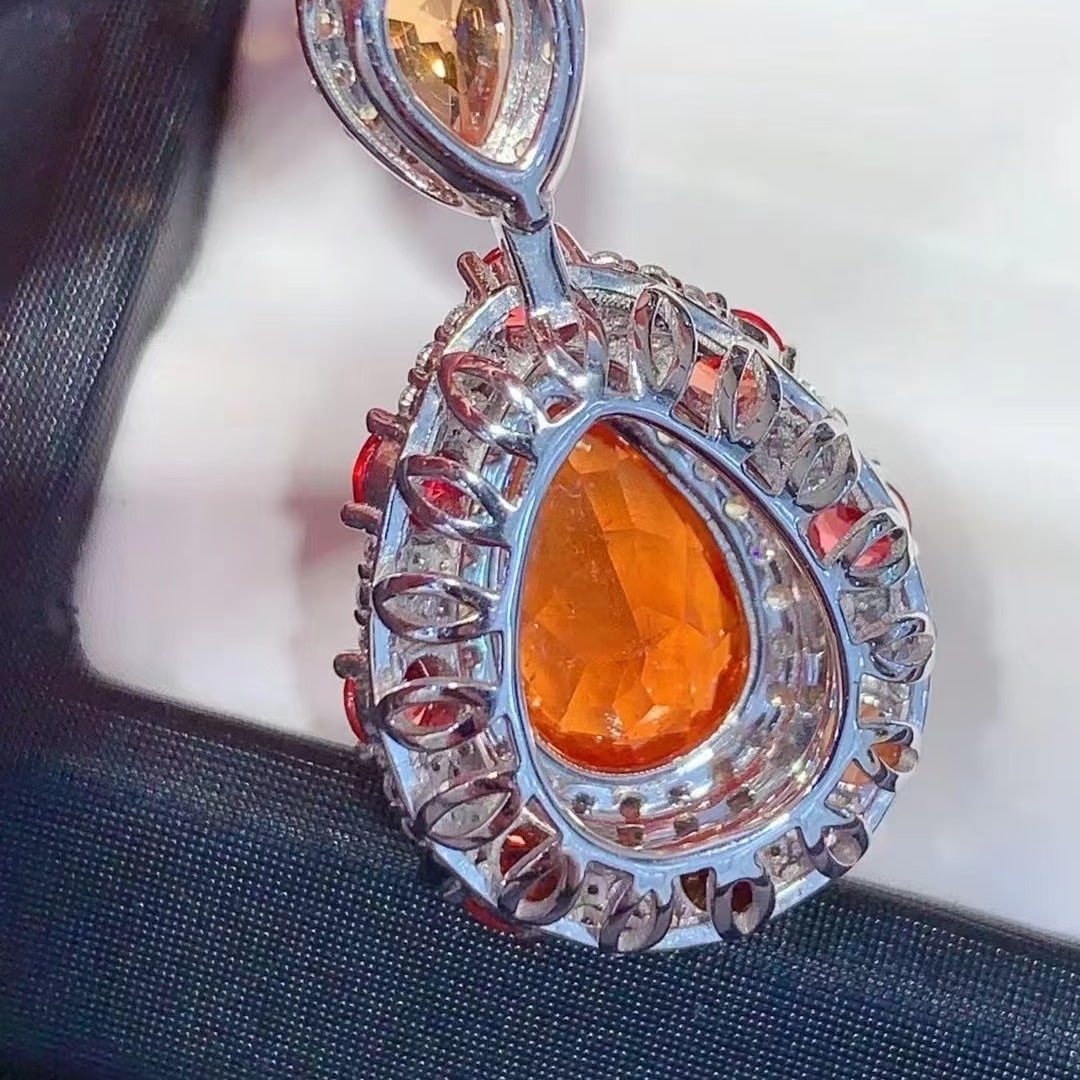 14k Gold 6.43 Ctw Natural Spessartine & Diamond Pendant( Without Chain ) - 2
