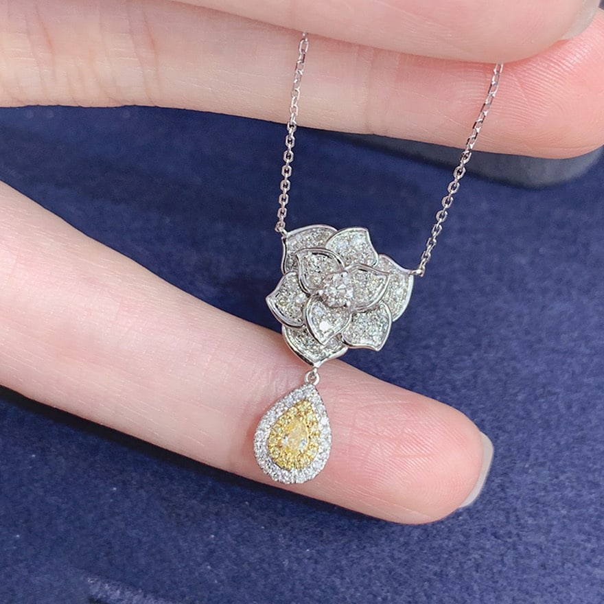 14k Gold 0.72 Ctw Natural Yellow Diamond & Diamond Necklace - 5