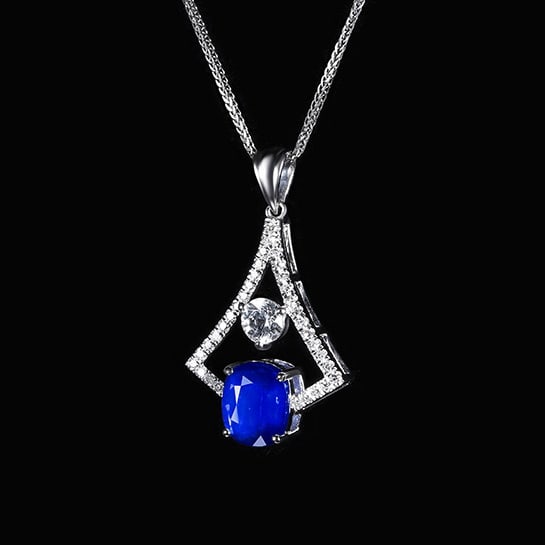 14k Gold 1.72 Ctw Natural Sapphire & Diamond Pendant( Without Chain ) - 2