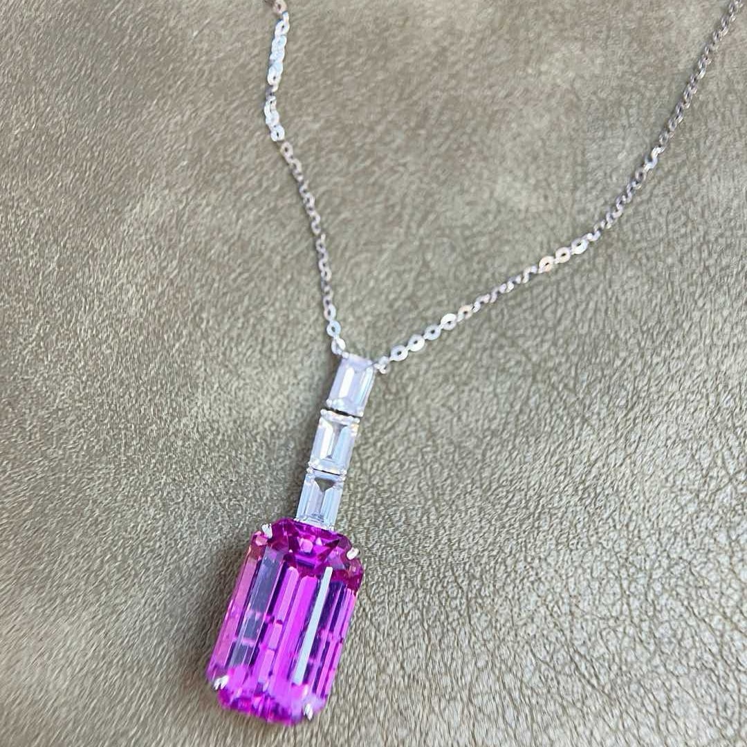 14k Gold 18.43 Ctw Natural Kunzite & Sapphire Necklace - 2