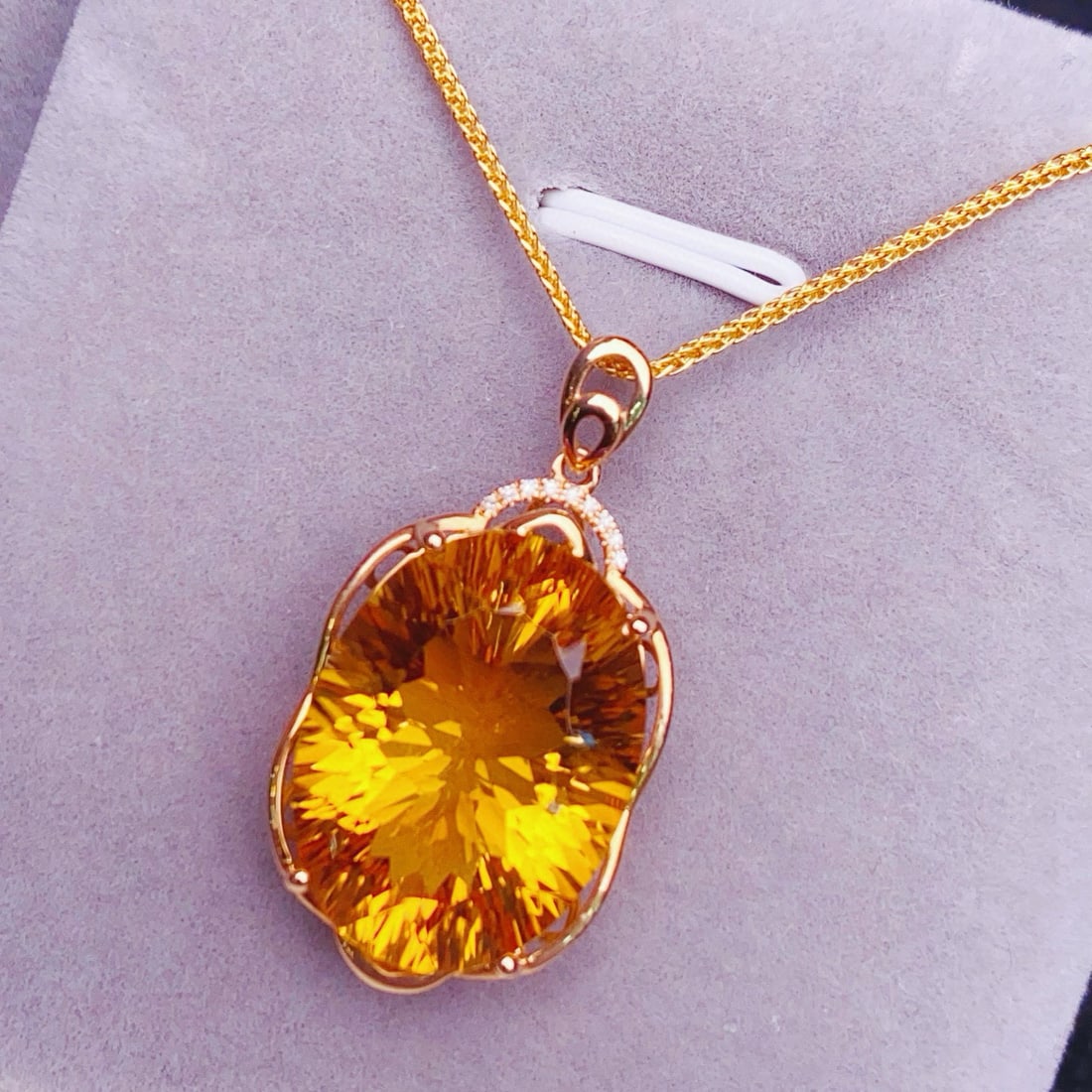 14k Gold 5.23 Ctw Natural Citrine & Diamond Pendant( Without Chain ) - 2