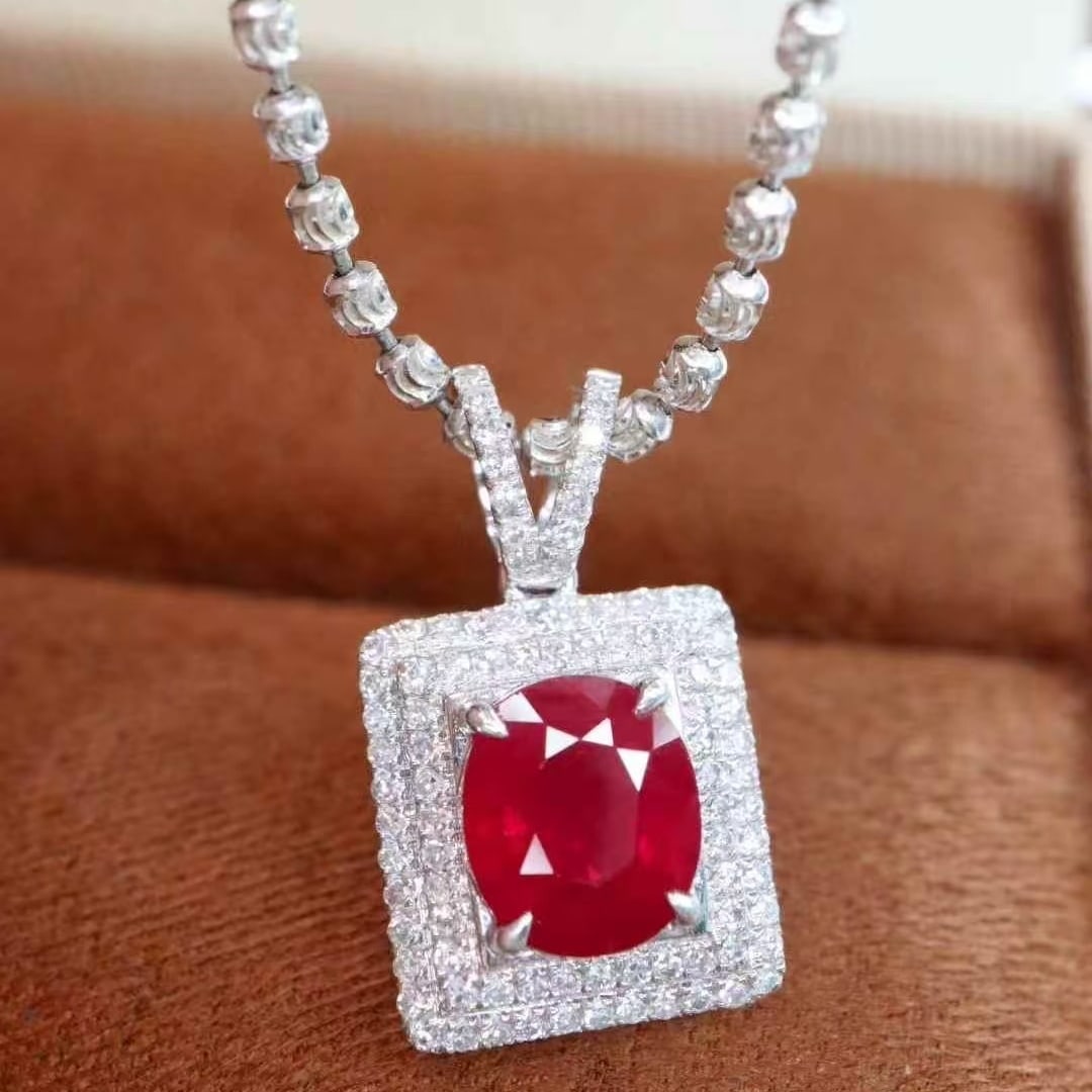 14k Gold 1.78 Ctw Natural Ruby & Diamond Pendant( Without Chain ) - 2
