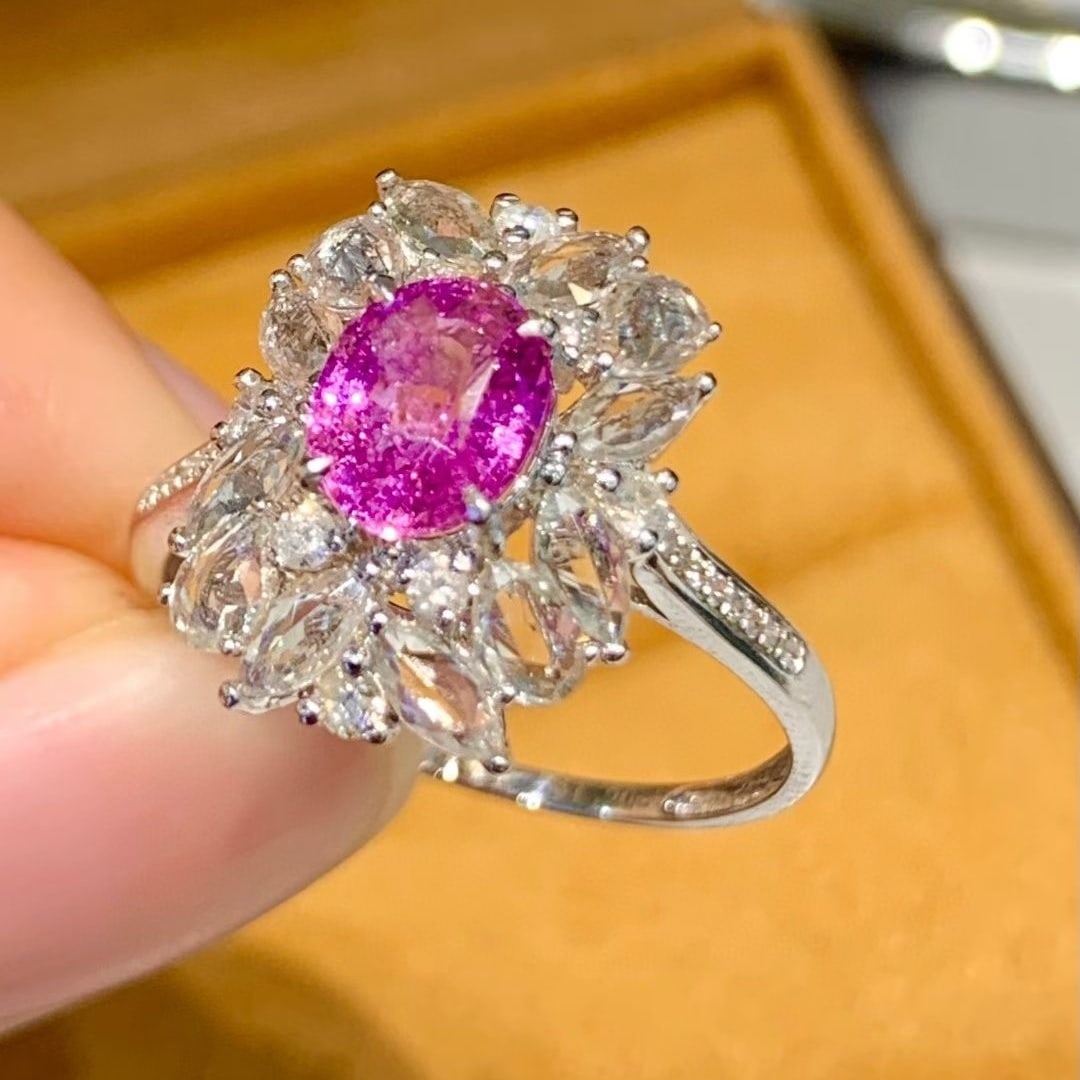 14k Gold 1.2 Ct Natural Sapphire & Diamond & Sapphire Ring - 2