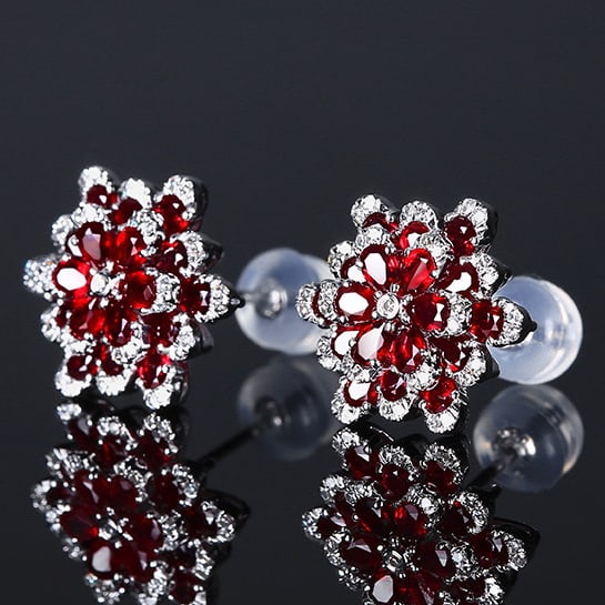 14k Gold 2.88 Ctw Natural Ruby & Diamond Earrings - 2