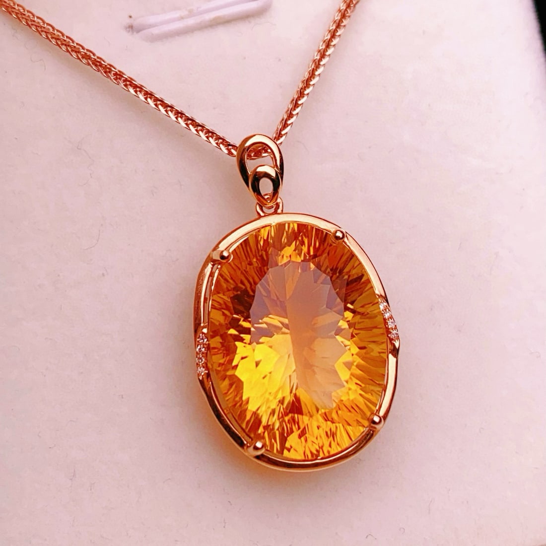 14k Gold 18.47 Ctw Natural Citrine & Diamond Pendant( Without Chain ) - 2
