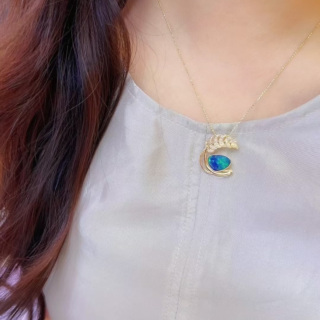 14k Gold 2.63 Ctw Natural Opal & Diamond Pendant( Without Chain ) - 2