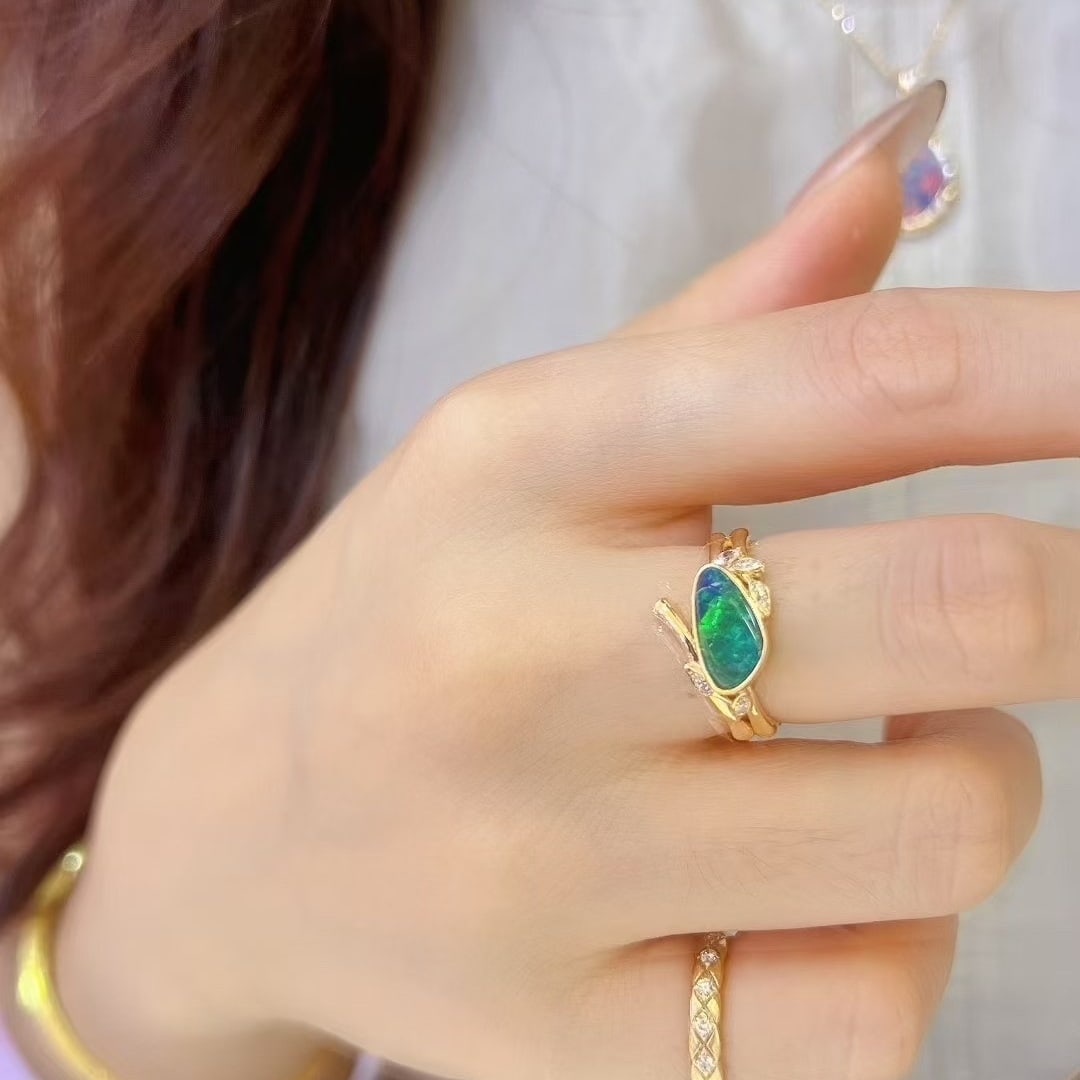 14k Gold 1.36 Ctw Natural Opal & Diamond Ring - 2