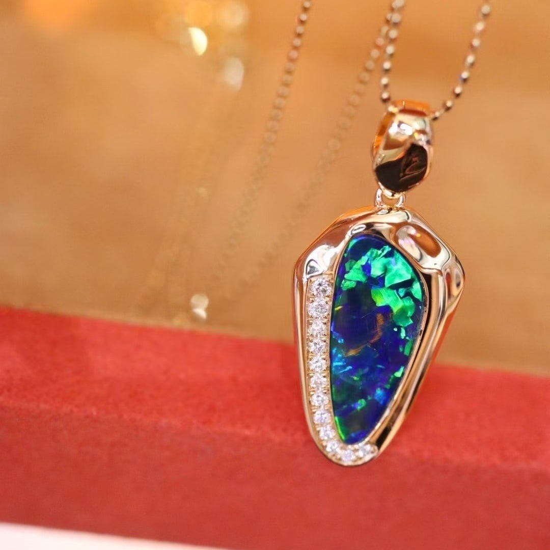 14k Gold 2.95 Ctw Natural Opal & Diamond Pendant( Without Chain ) - 2