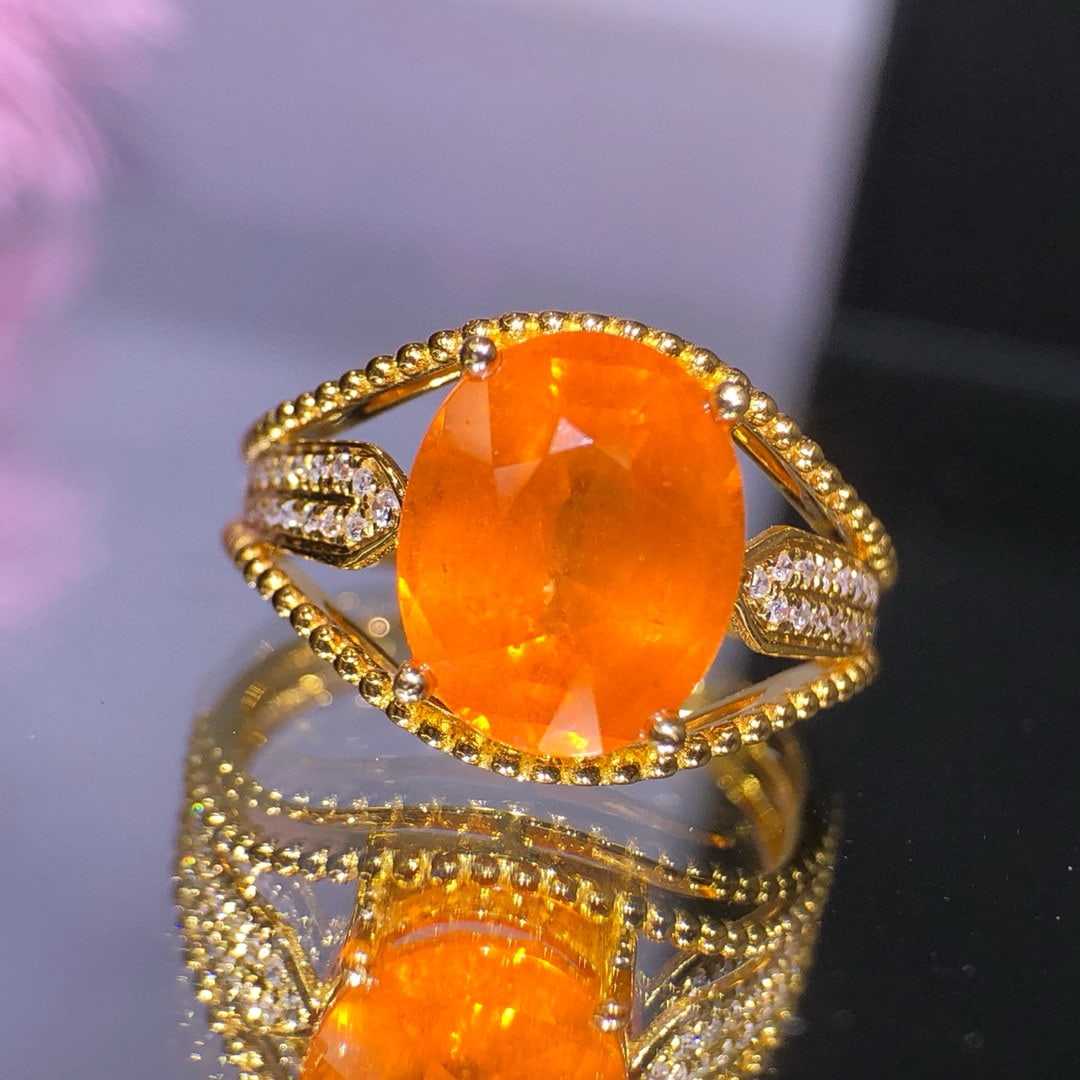 14k Gold 4.85 Ct Natural Spessartine & Diamond Ring - 2