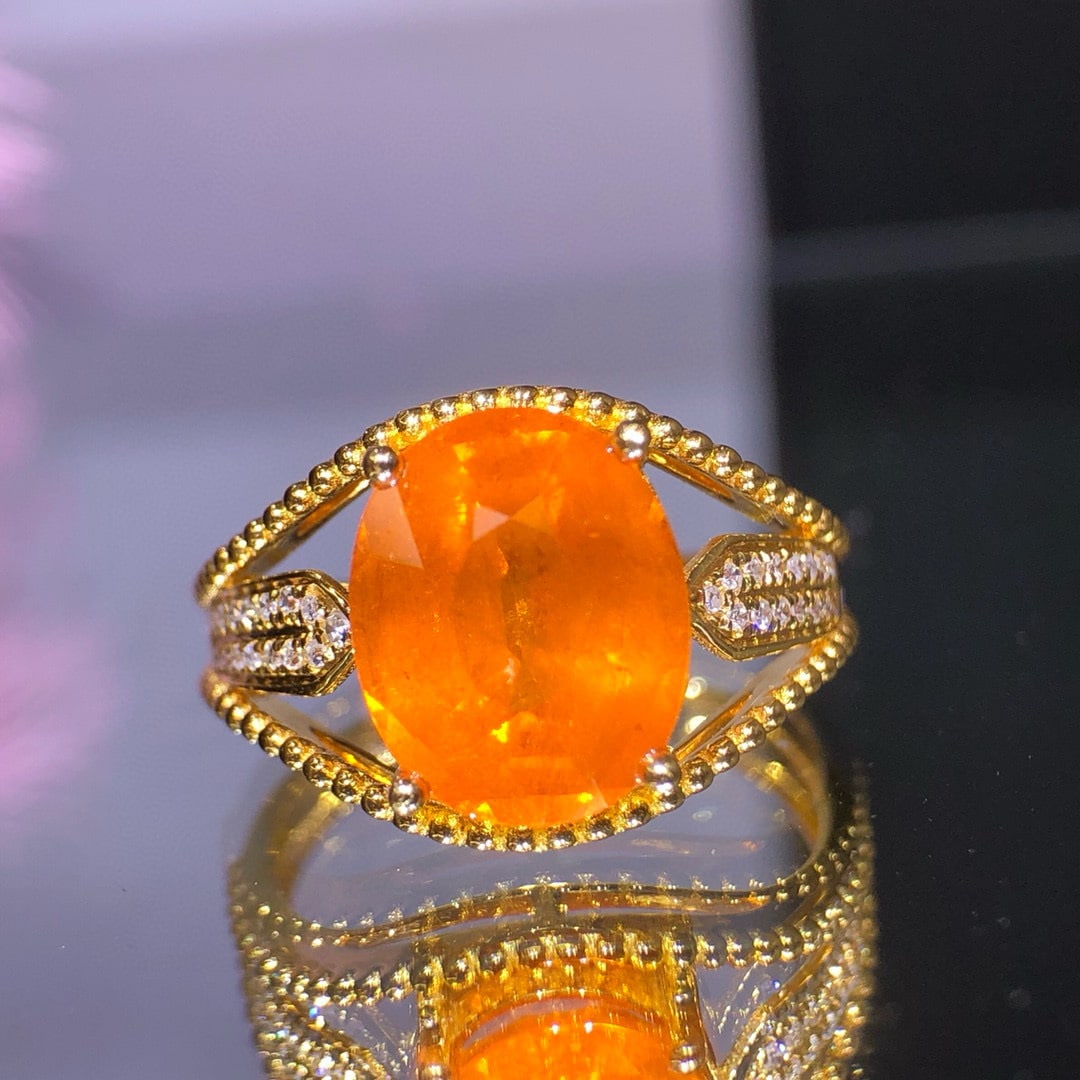 14k Gold 4.85 Ct Natural Spessartine & Diamond Ring - 3