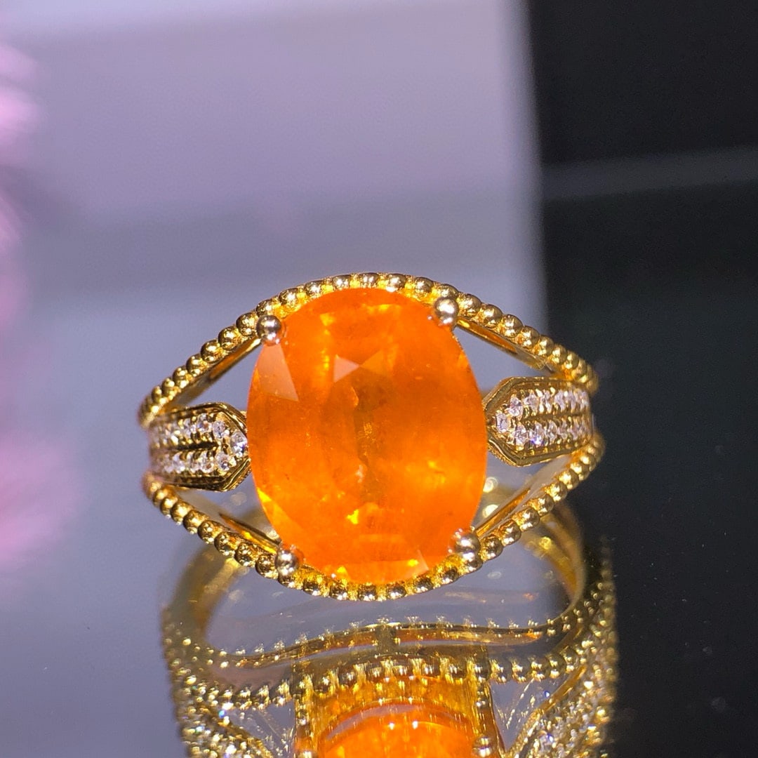 14k Gold 4.85 Ct Natural Spessartine & Diamond Ring - 4