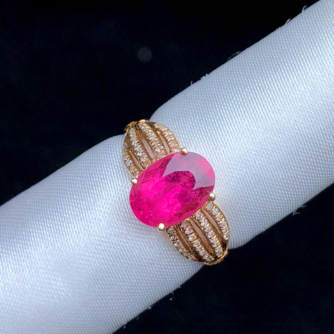 14k Gold 1.8 Ct Natural Tourmaline & Diamond Ring - 2