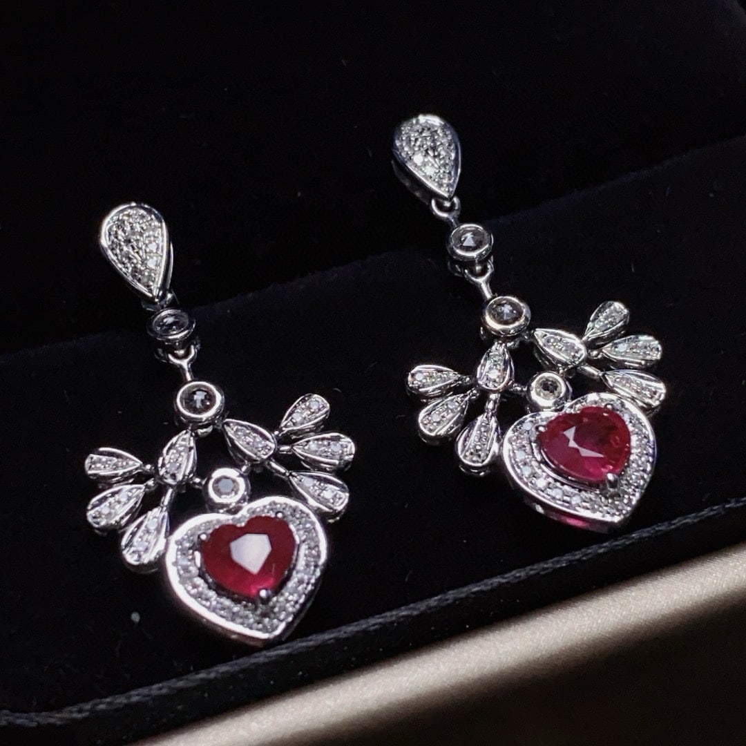 14k Gold 1.18 Ctw Natural Ruby & Diamond Earrings - 2