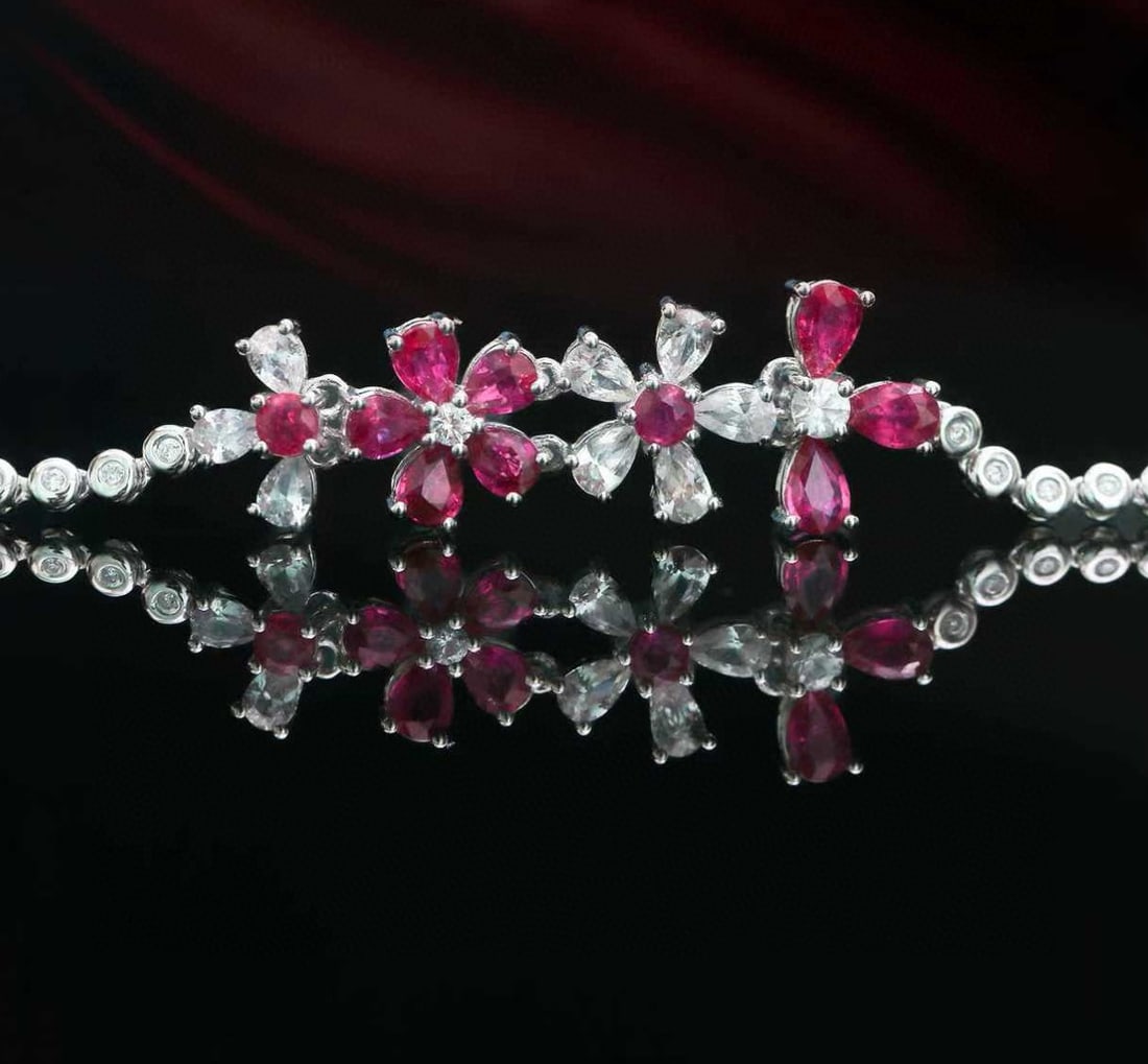 14k Gold 3.14 Ctw Natural Ruby & Sapphire Bracelet - 2
