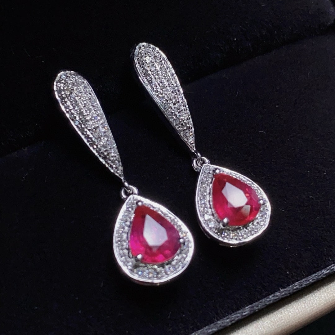 14k Gold 1.4 Ct Natural Ruby & Diamond Earrings - 2