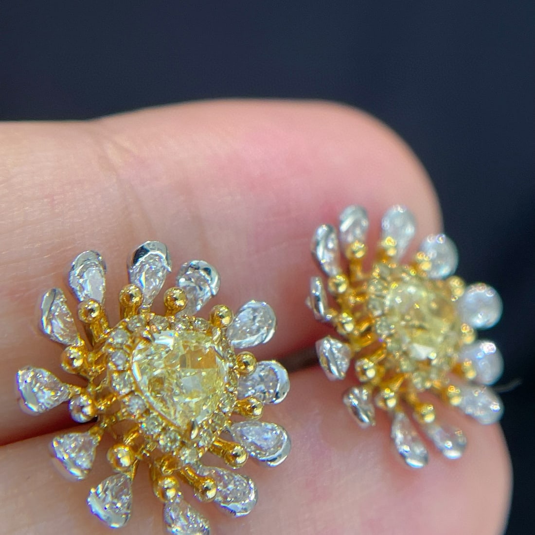 14k Gold 1.62 Ctw Natural Yellow Diamond & Diamond Earrings - 2