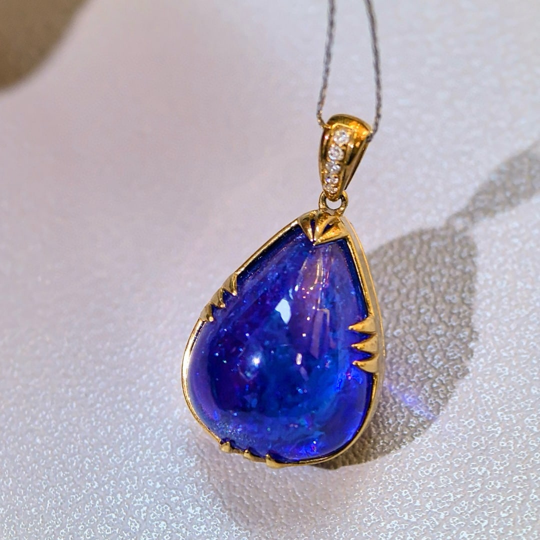 14k Gold 14.55 Ct Natural Tanzanite & Diamond Pendant( Without Chain ) - 2