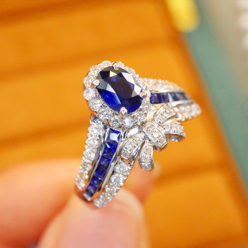14k Gold 1.48 Ctw Natural Sapphire & Diamond Ring - 2