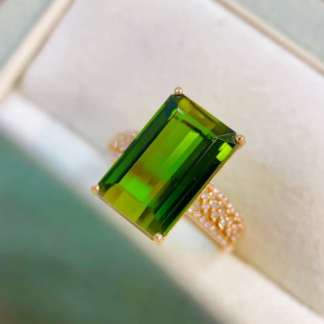 14k Gold 7.71 Ctw Natural Tourmaline & Diamond Ring - 2