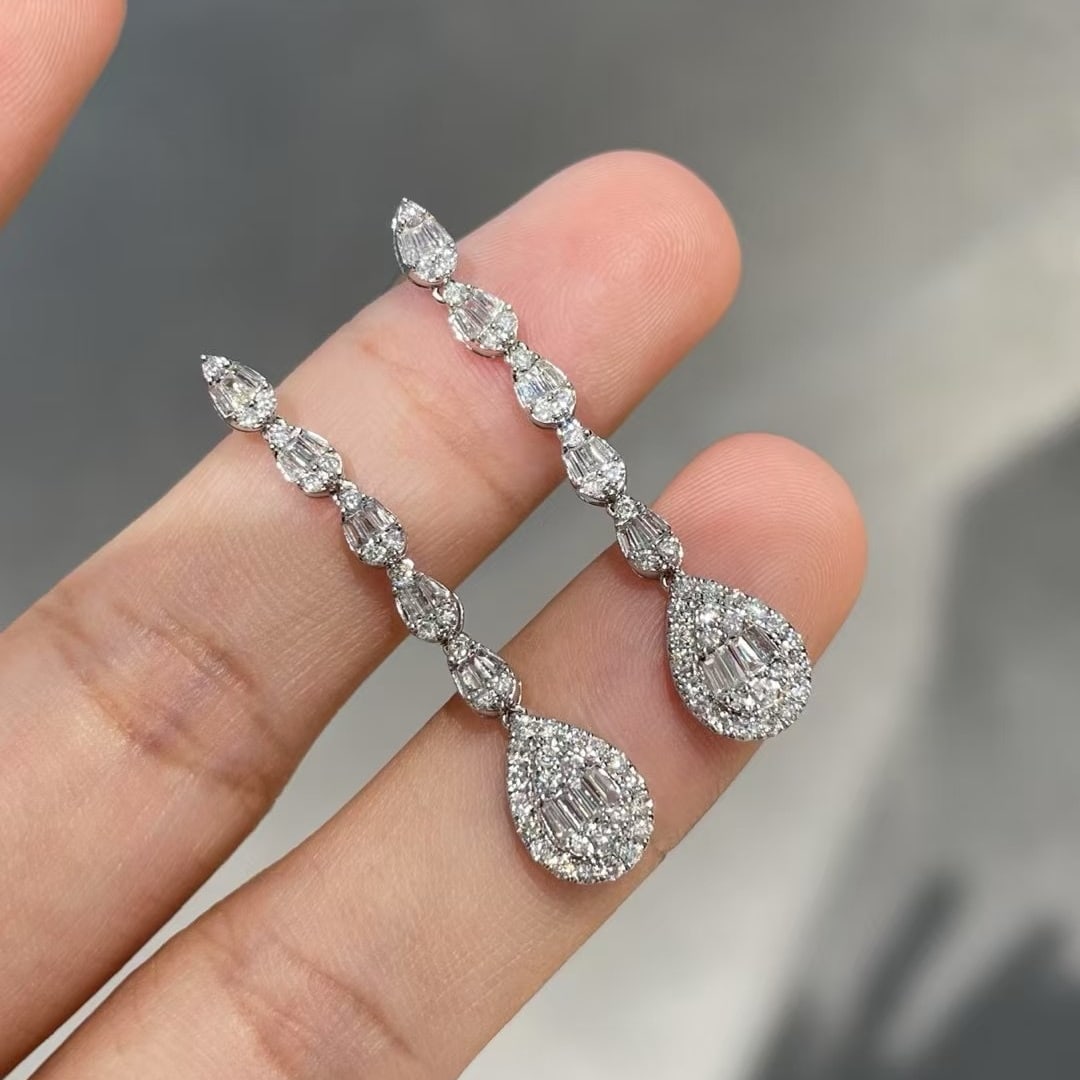 14k Gold 0.80 Ct Natural H Diamond Earrings - 2
