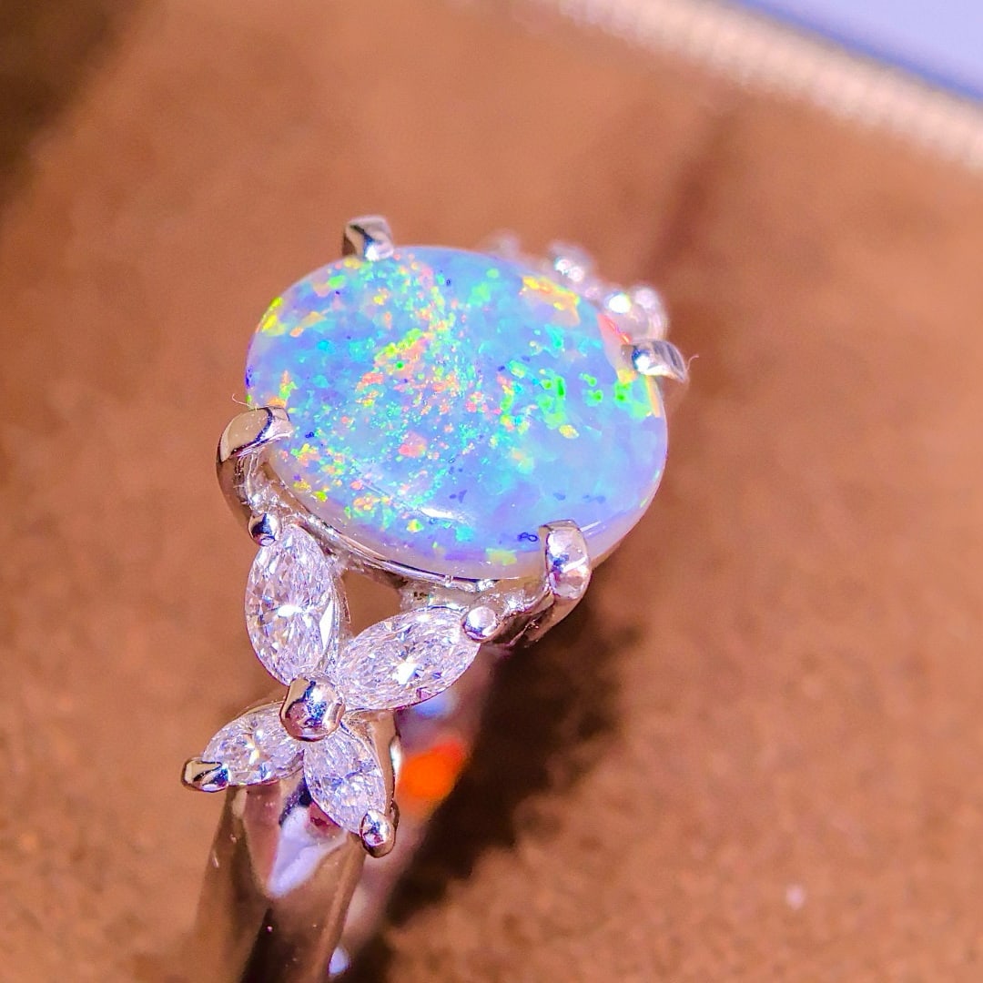 14k Gold 2.45 Ctw Natural Opal & Diamond Ring - 2