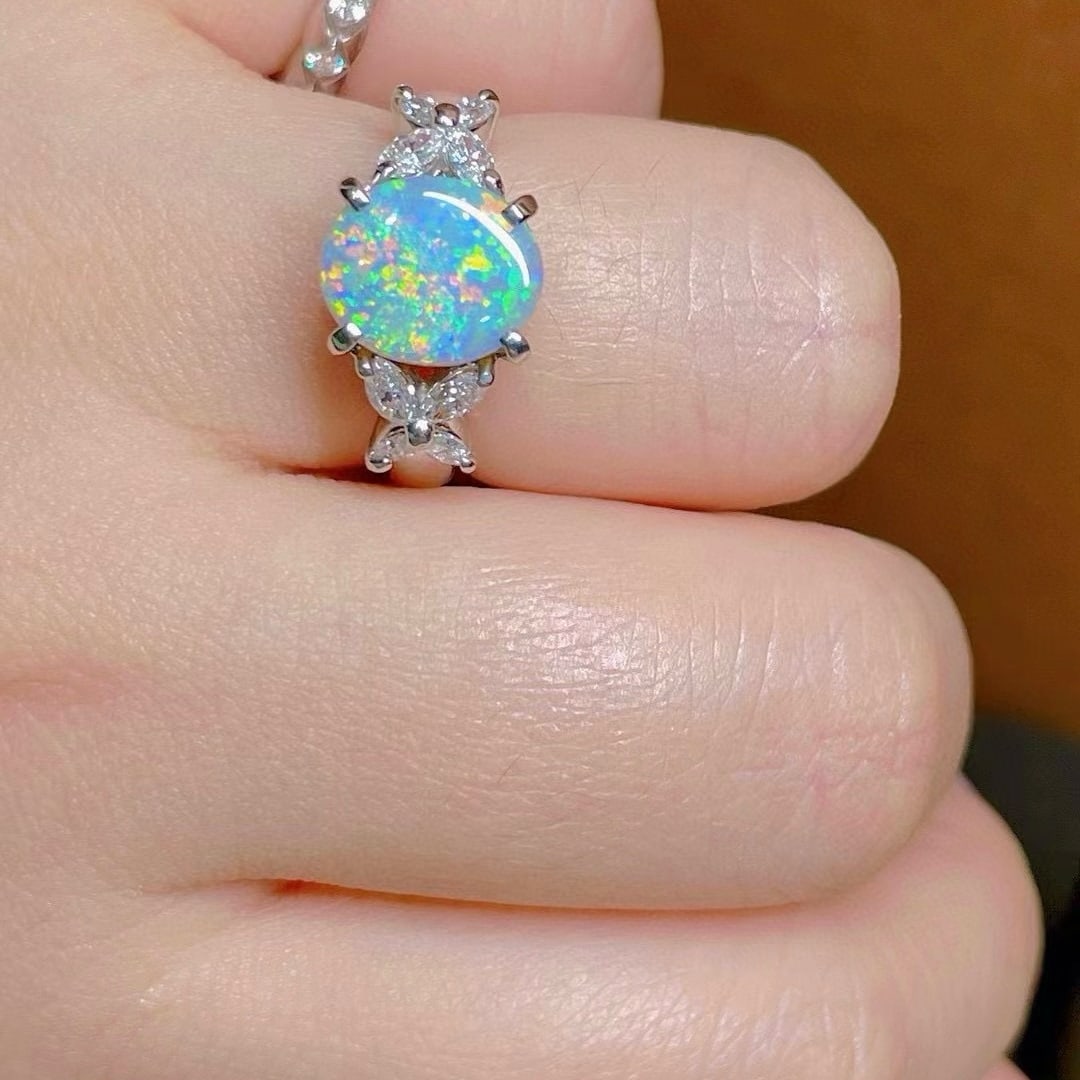 14k Gold 2.45 Ctw Natural Opal & Diamond Ring - 7