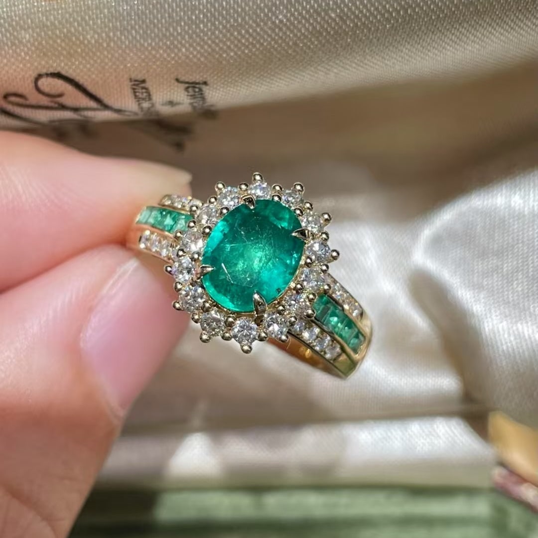 14k Gold 1.56 Ctw Natural Emerald & Emerald Ring - 2