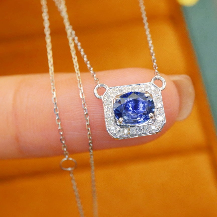 14k Gold 0.92 Ctw Natural Sapphire & Diamond Necklace - 2
