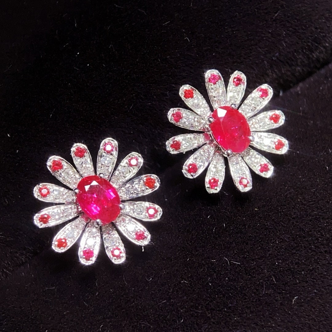 14k Gold 0.48 Ct Natural Ruby & Diamond Earrings - 2