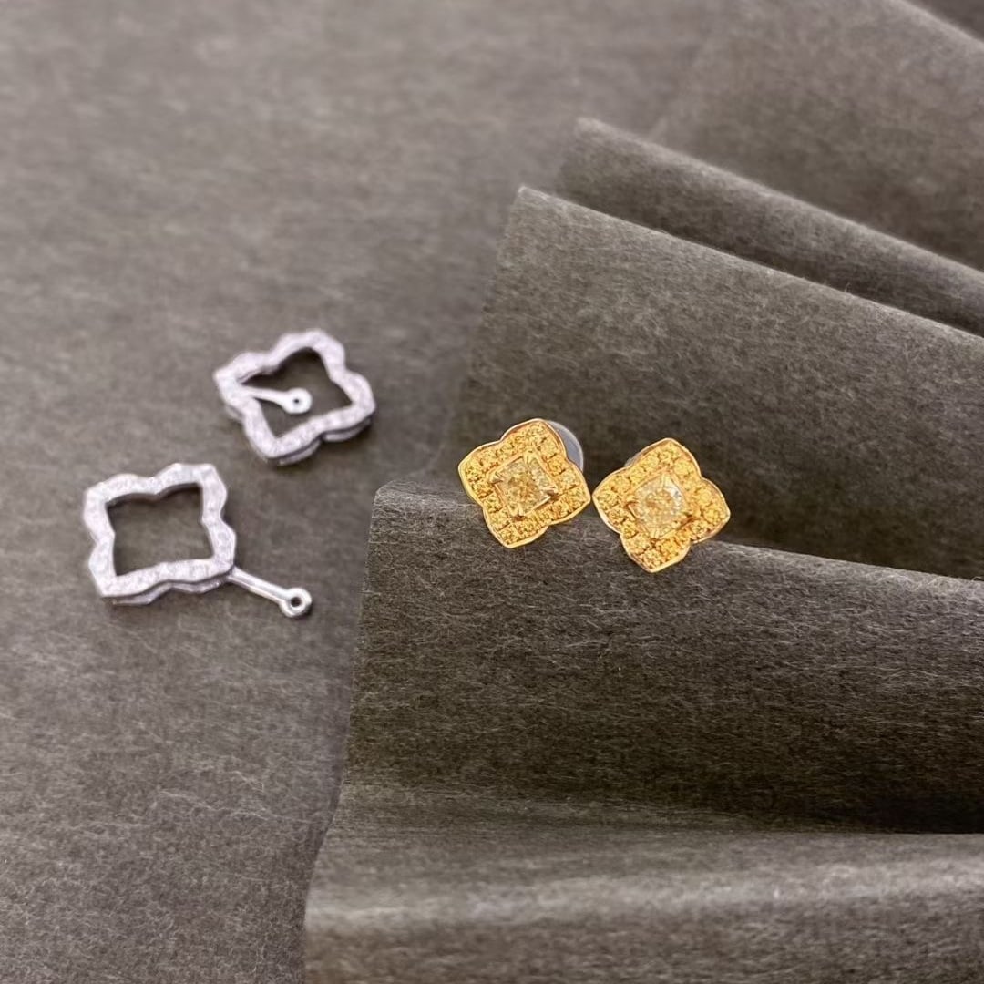 14k Gold 0.65 Ctw Natural Yellow Diamond & Diamond Earrings - 2