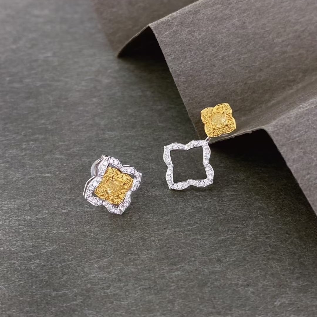14k Gold 0.65 Ctw Natural Yellow Diamond & Diamond Earrings - 7
