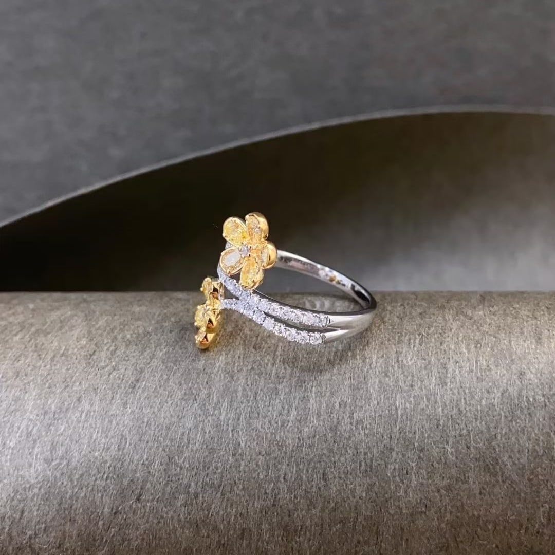 14k Gold 1.03 Ctw Natural Yellow Diamond & Diamond Ring - 2