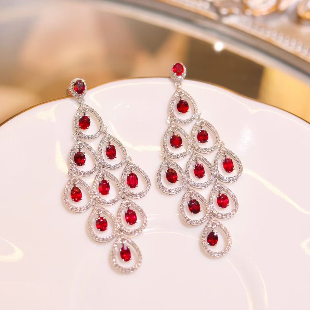 14k Gold 6.12 Ct Natural Ruby & Diamond Earrings - 2