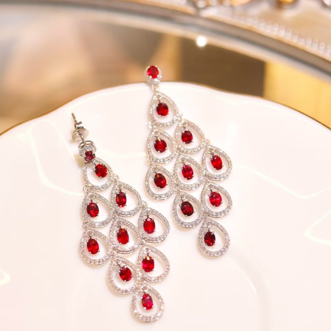 14k Gold 6.12 Ct Natural Ruby & Diamond Earrings - 3