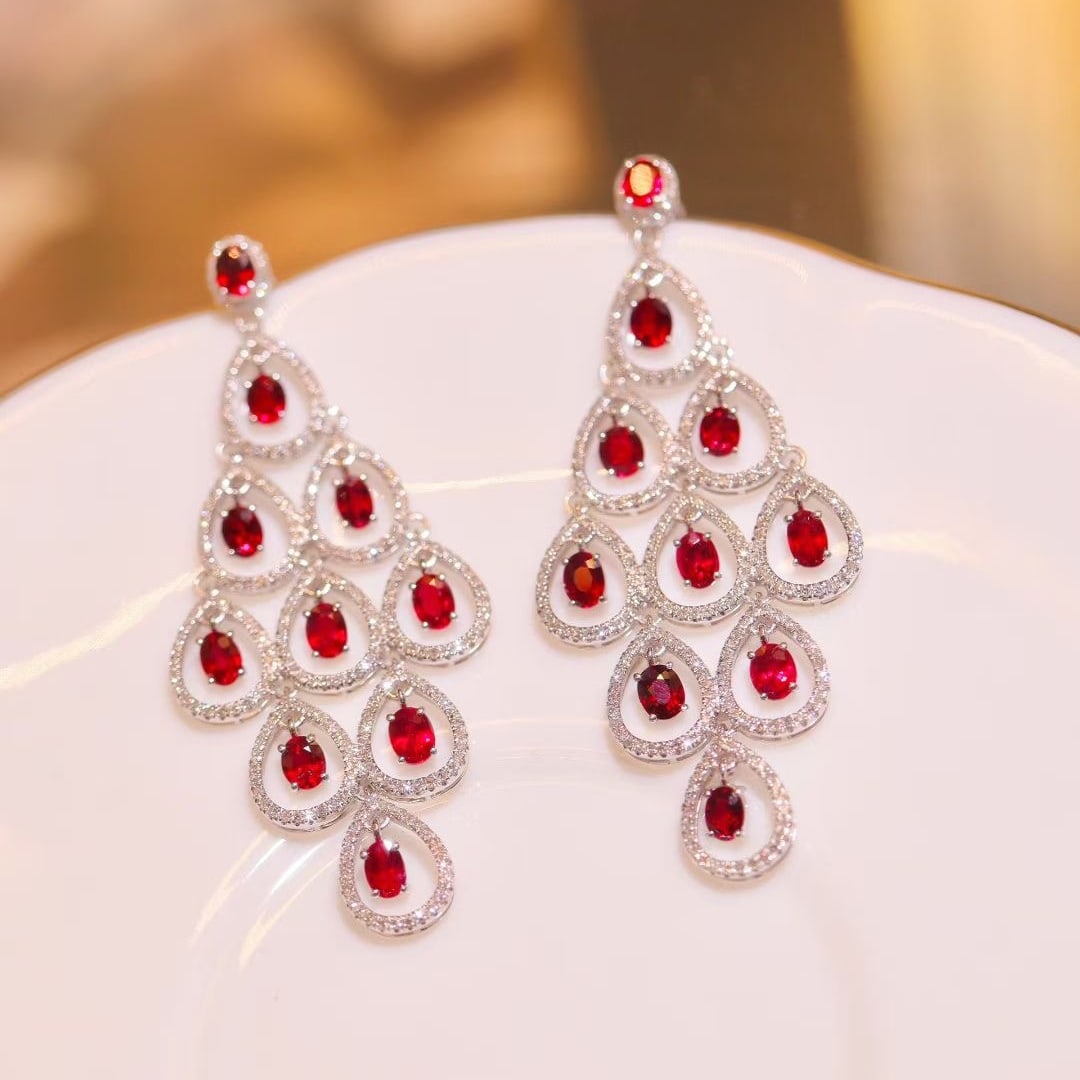 14k Gold 6.12 Ct Natural Ruby & Diamond Earrings - 4