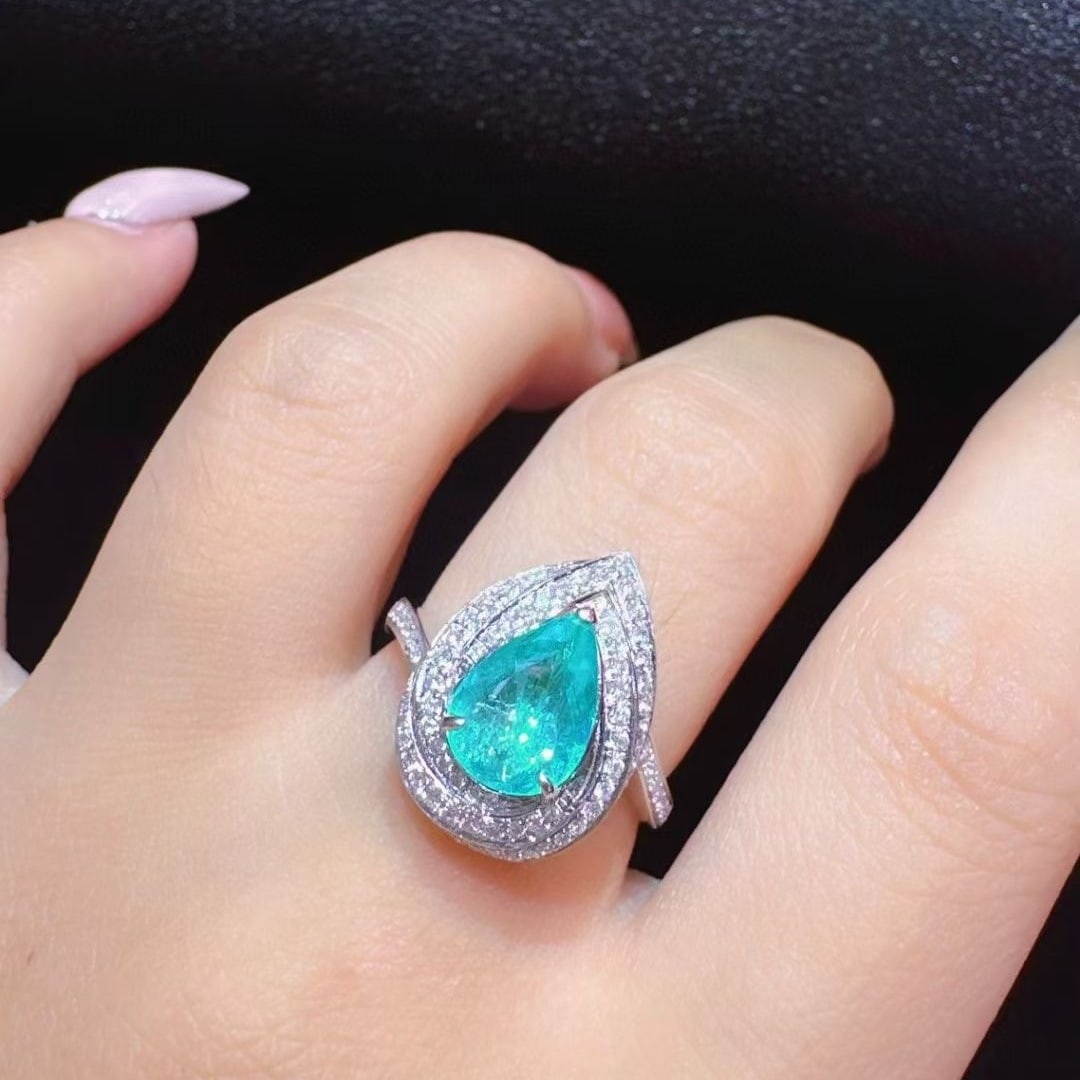 14k Gold 1.44 Ctw Natural Paraiba Tourmaline & Diamond Ring - 4