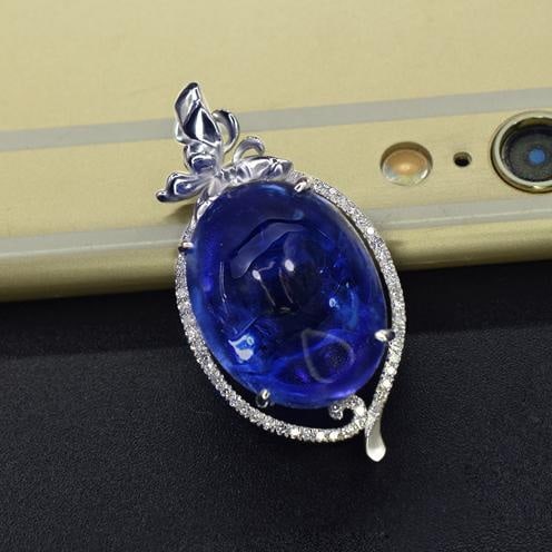 14k Gold 16.53 Ctw Natural Tanzanite & Diamond Pendant( Without Chain ) - 3
