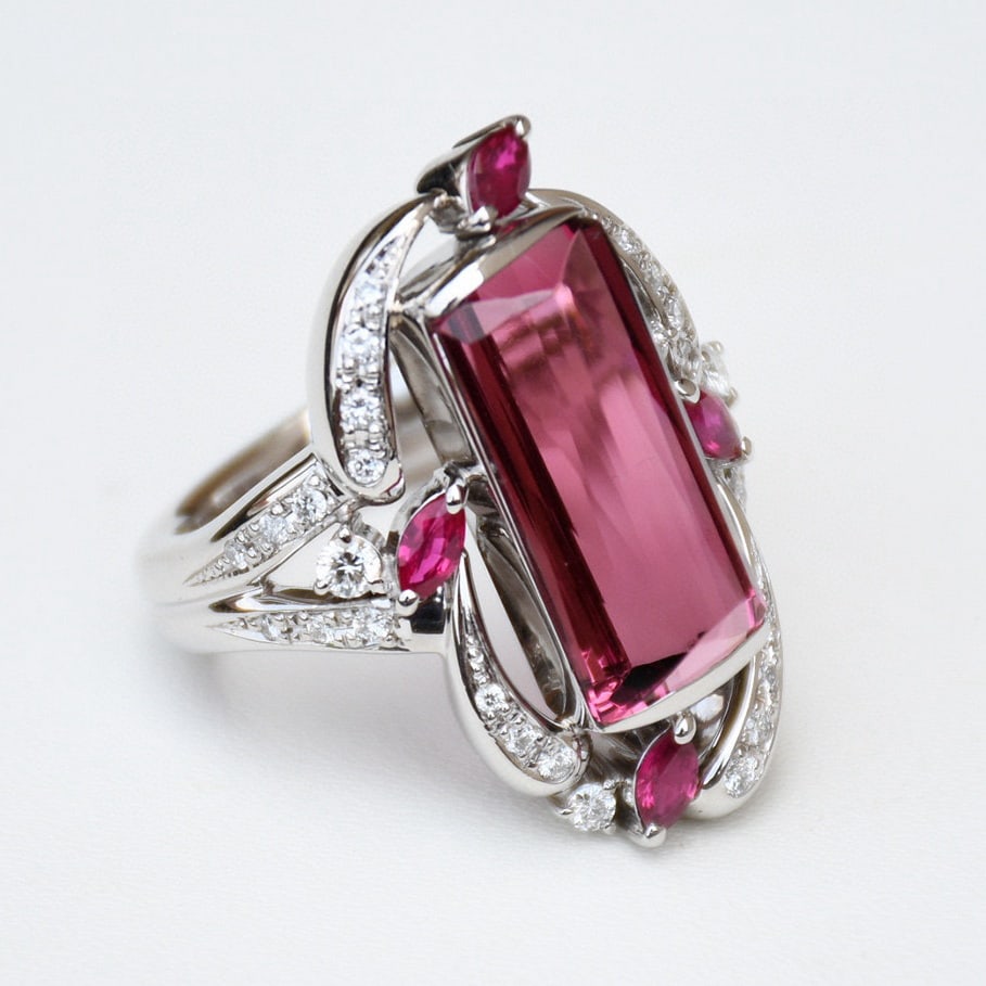 14k Gold 9.14 Ctw Natural Tourmaline & Ruby Ring - 4