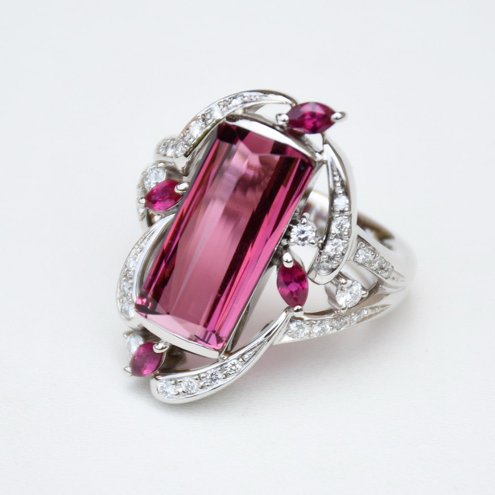 14k Gold 9.14 Ctw Natural Tourmaline & Ruby Ring - 5