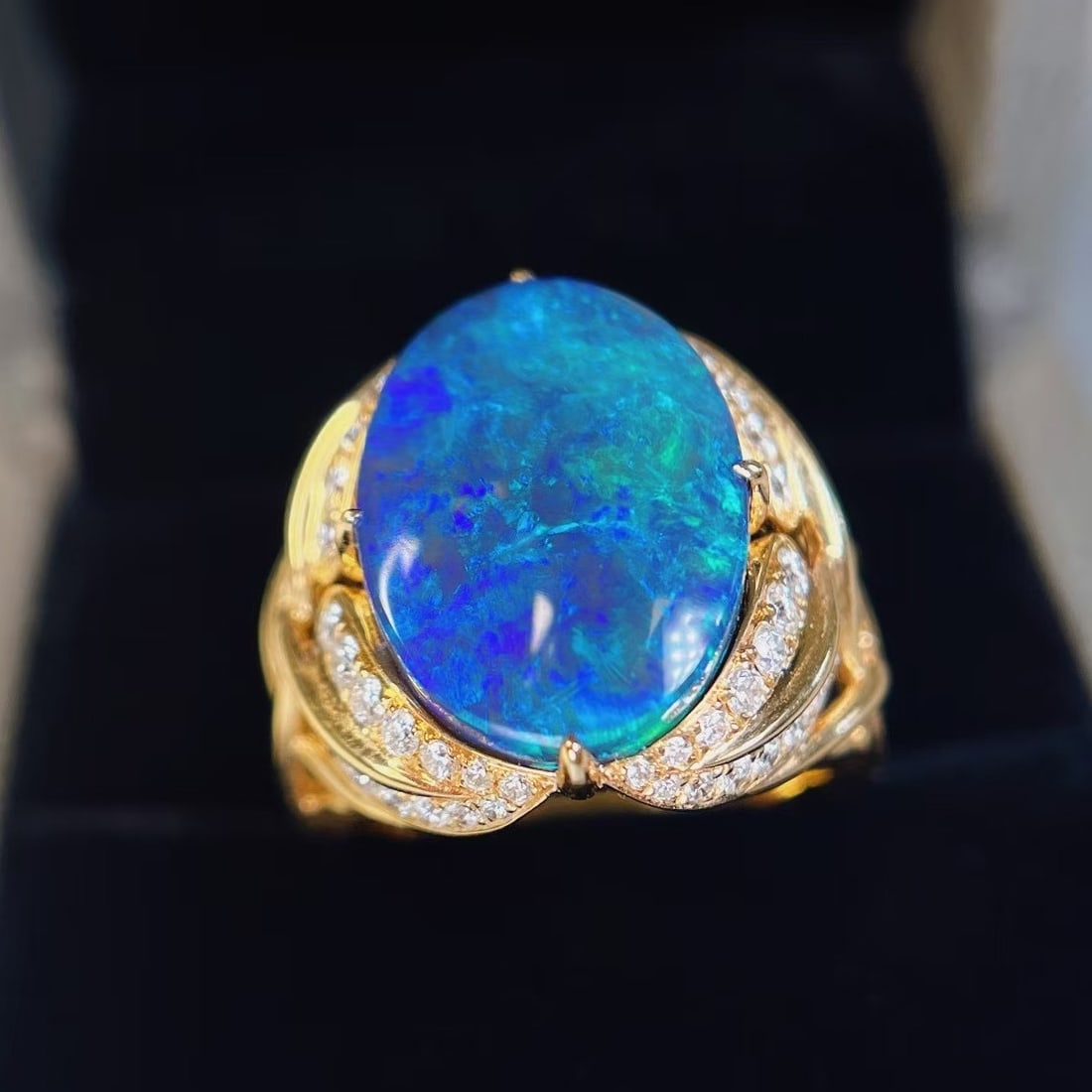 14k Gold 7.25 Ctw Natural Opal & Diamond Ring - 2