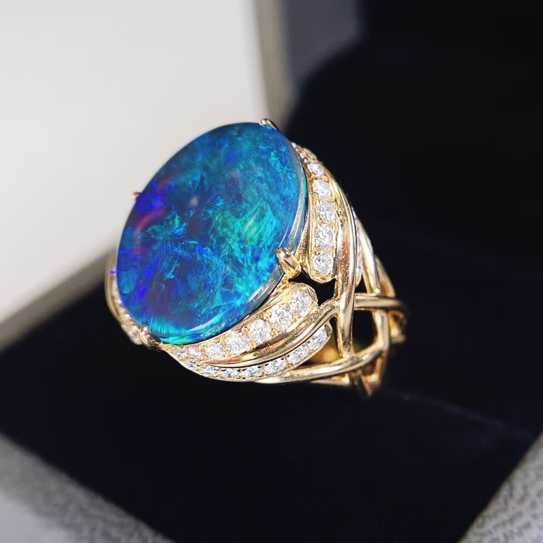 14k Gold 7.25 Ctw Natural Opal & Diamond Ring - 5